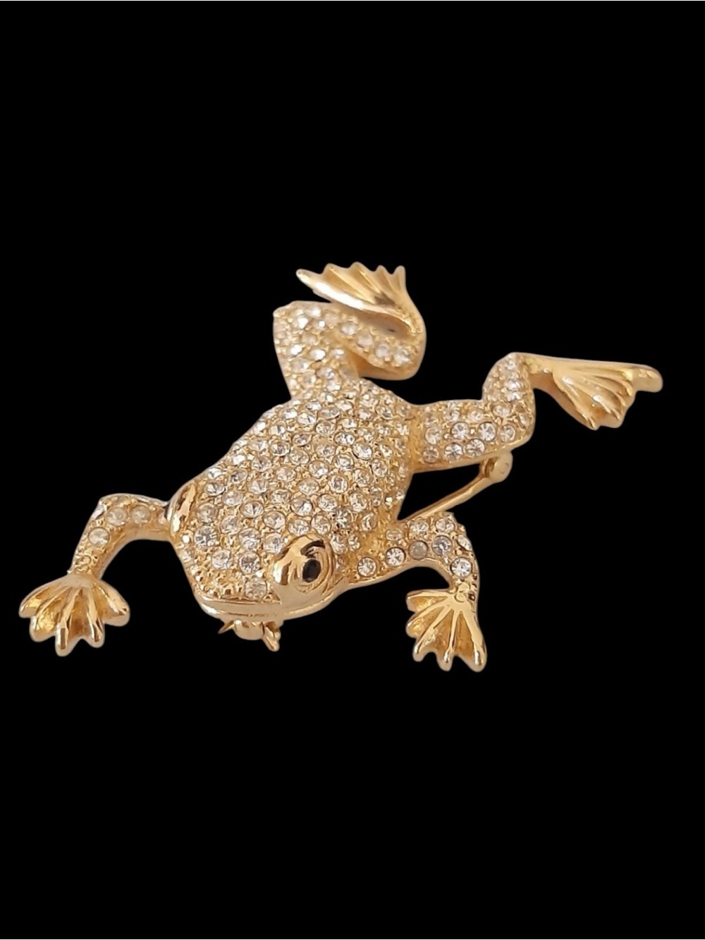 Vintage Christian Dior Gold & Crystal Frog Brooch Pin